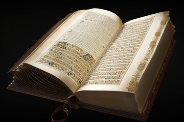 open book with intricate Arabic calligraphy on its pages. Generative AI