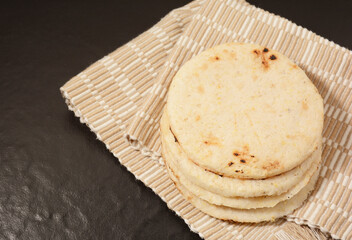 Arepas made from traditional white corn in Colombia. 