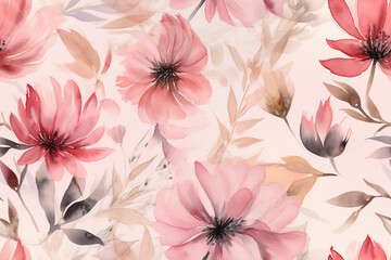 Generative AI: Delicate floral watercolor pattern for textiles and backgrounds,