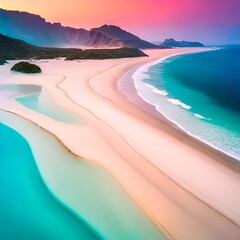 Exotic aerial images of beach, mountain, sunset and sea objects filled with colorful textures. Great for blogs, wallpapers, websites, businesses, companies etc. Generative Ai drawing concept