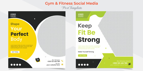 fitness and gym workout training social media post and square flyer post banner template design package