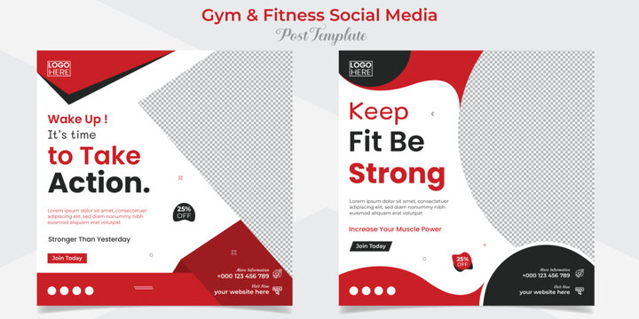 fitness and gym workout training social media post and square flyer post banner template design package