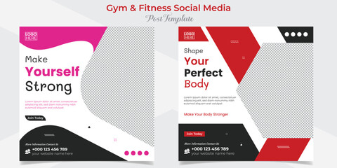 fitness training social media post and square flyer post banner template design package