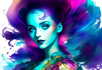 Obraz na płótnie Canvas abstract colorful underwater ink art of a beautiful woman, romantic lighting, generative ai generativ ki, digital painting, watercolor, aquarelle