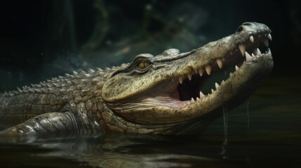 Fototapeta premium Crocodile in the rainforest. Tropical crocodile.generative ai
