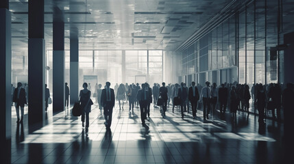 Silhouettes of business people walking in the corridor of a modern office building.generative ai