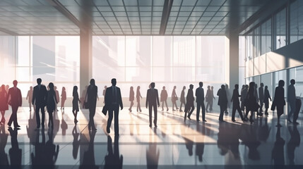 Silhouettes of business people walking in the corridor of a modern office building.generative ai