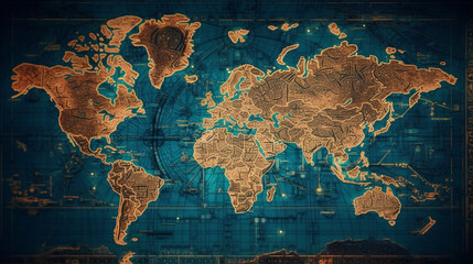 World map on a dark background.generative ai