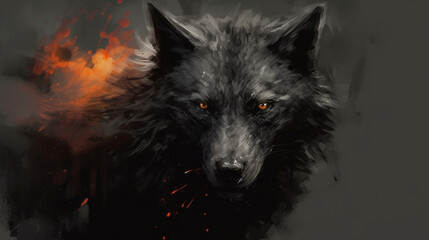 Fantasy portrait of a wolf in smoke on a dark background.generative ai