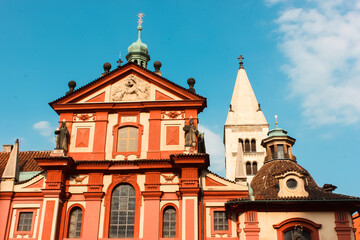Saint George's Basilica in Prague Castle, Czechia, front view on a sunny day