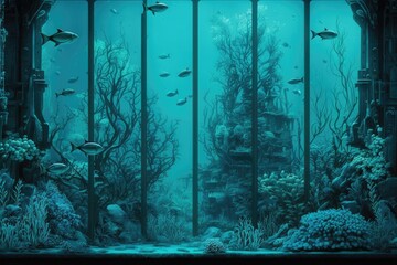 Colorful Underwater World with a Variety of Fish in a Large Aquarium. Generative AI
