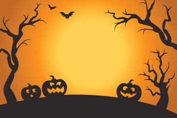 Halloween Spooky Orange Night Scene Horizontal Background 1