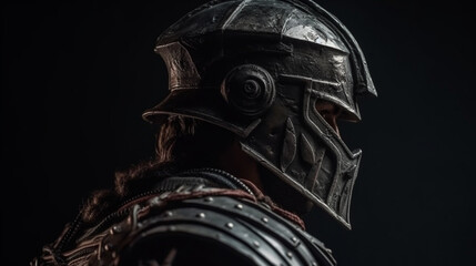 Fototapeta na wymiar Close-up portrait of a medieval knight on a black background.generative ai