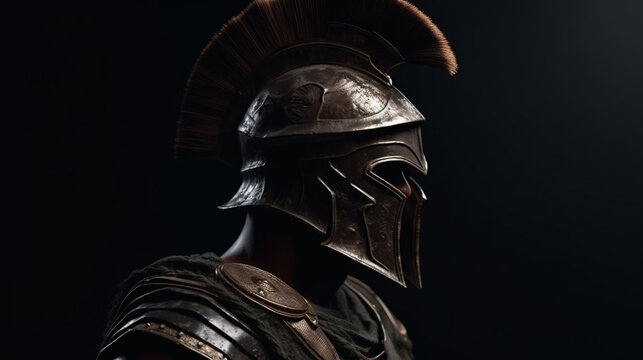 Close-up portrait of a medieval knight on a black background.generative ai
