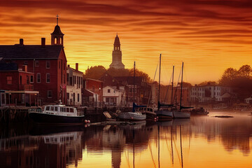 Fototapeta premium Stunning Evening Photo of Historic Town and Port - generative ai