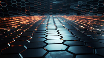 Obraz premium Abstract technology background with hexagons and glowing lines.generative ai