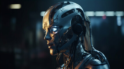  female robot in a science fiction scene.generative ai