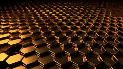 Obraz premium rendering of golden hexagons background. Reflective surface.generative ai