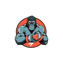 Masculine gorilla wants to fight wearing boxing gloves. logo for boxing sport.