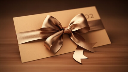 Gift box with gold bow .generative ai