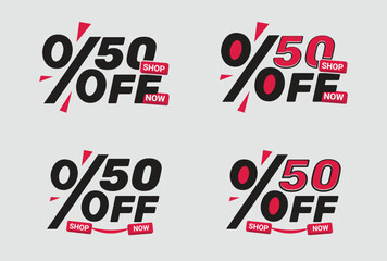 Modern promotional labels sale up to 50 percent off banner premium vector 