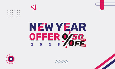New year sale 50 percent off discount banner design