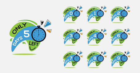 Countdown timer of days left number with clock