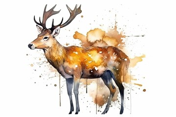 Watercolor Aquarelle Painting Deer Elegant Nature Artwork Generative AI
