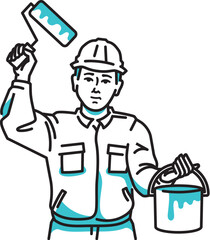 外壁の塗装（防水または防腐）処理をする男性作業員