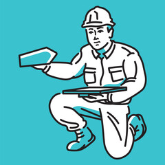 コテを使って壁を仕上げる、男性の左官職人