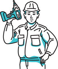 電動工具（インパクトドライバー）を持った男性作業員