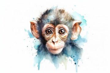 Watercolor Aquarelle Painting Monkey Playful Jungle Animals Art Design Generative AI