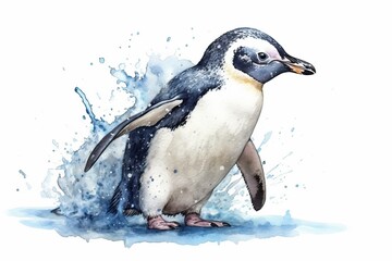 Watercolor Aquarelle Painting Penguin Arctic Wildlife Artful Depiction Generative AI