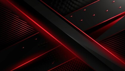 Black abstract diagonal overlap layers background with red light decoration. Generative ai