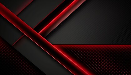 Black abstract diagonal overlap layers background with red light decoration. Generative ai