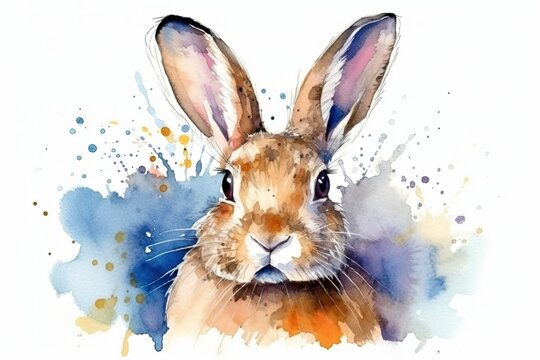 Watercolor Aquarelle Painting Rabbit Woodland Animal Artistic Creation Generative AI