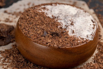 Creamy yogurt with chocolate close up