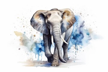 Watercolor Aquarelle Painting Elephant Majestic African Wildlife Art Scene Generative AI