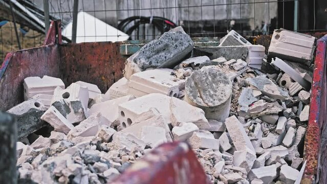 Metal Industrial Container Filled with Construction Waste Concrete Block Air Brick Pieces and Hazardous Materials