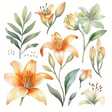 Natural Beauty. Watercolor orange Lily Illustration. AI Generated © CervusRobur