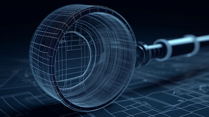 Obraz premium illustration of magnifying glass over blueprint background. Technology concept.generative ai