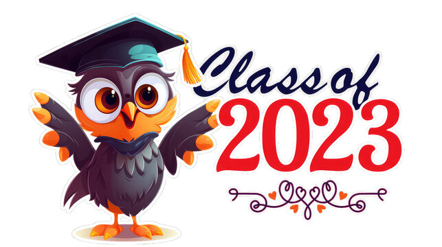 Class of 2023 graduation owl designs. Transparent PNG. Created with generative AI technology.