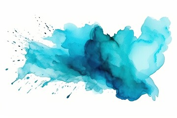Cyan Aquarelle Watercolor Splash Isolated Artistic Element White Background Generative AI