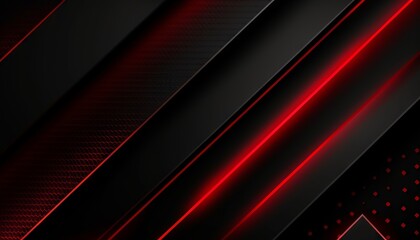 Black abstract diagonal overlap layers background with red light decoration. Generative ai