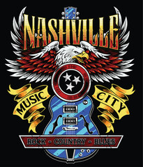 Vintage Retro Nashville Eagle Rock Concert Tee Vector Design.  - 592096725