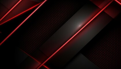 Black abstract diagonal overlap layers background with red light decoration. Generative ai