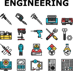 engineering tool work wrench icons set vector