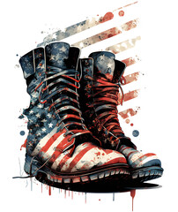 pair of veteran boots isolated, watercolor, ai art - obrazy, fototapety, plakaty