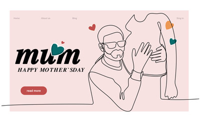 Fototapeta premium Happy Mother's Day handwritten lettering. Continuous line drawing text design. Vector illustration. Vector illustration