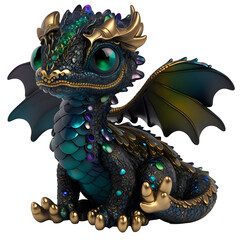 Cute large blue eye baby dragon with wing, ai art